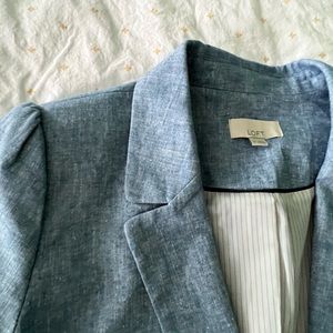 Loft Chambray lightweight blazer w/puff sleeves - size 10 - EUC